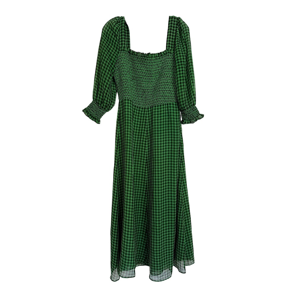 $319 Whistles Green Lottie Gingham Smocked Midi Dress Square Neck US 6 UK 10 - Picture 5 of 7